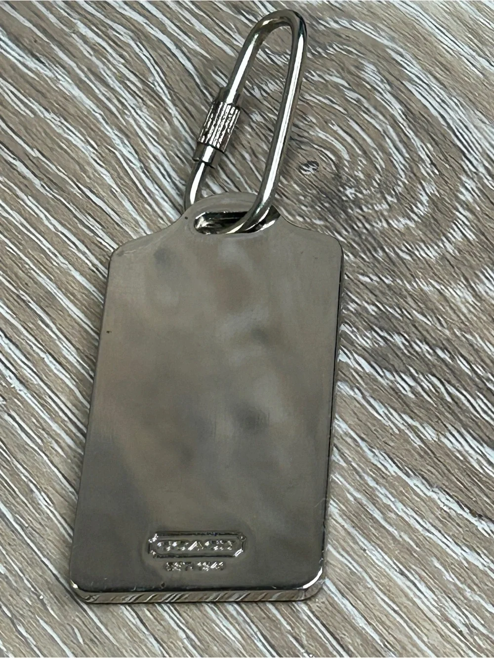 Coach Silver Black Leather Carabiner Key Fob Charm Tag